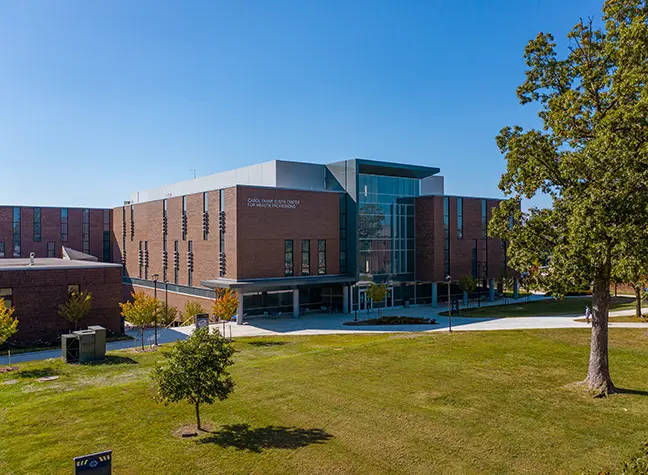 The front facing side of the Carol Diane Eustis Center for Health Professions building on the CCBC Essex campus