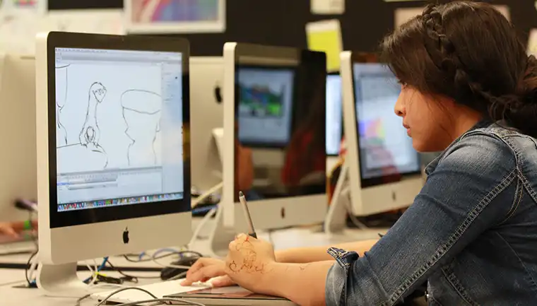 Young student working on a computer