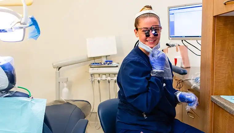 Student working in dental technology lab