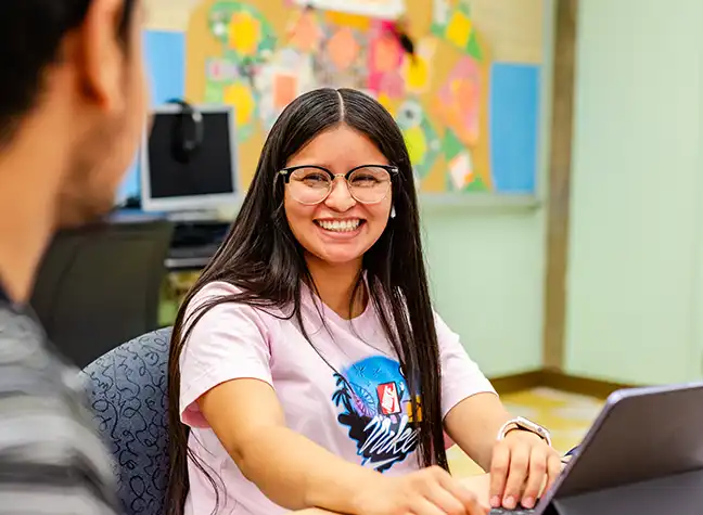 An international student in class