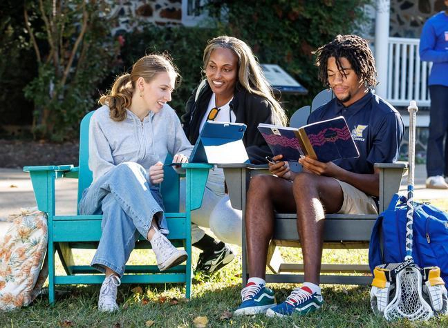 Four students studying together