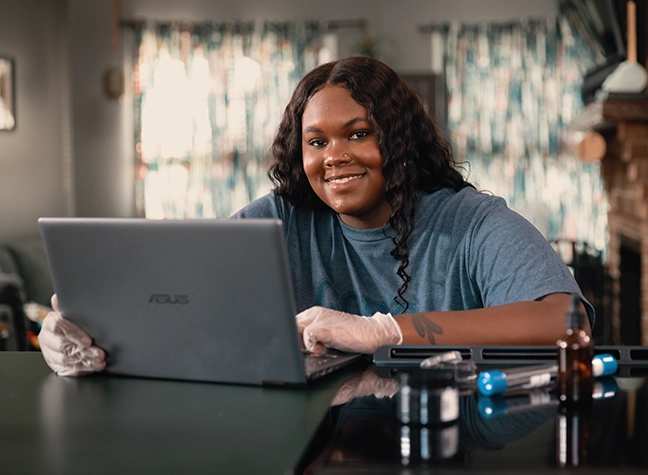 Student working on laptop