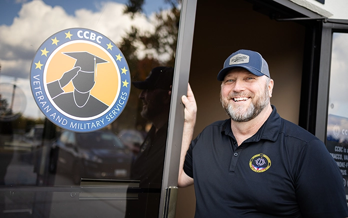 Veteran student in library