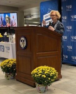 CCBC President Dr. Sandra Kurtinitis speaks at the Oct. 9 United Way celebration.